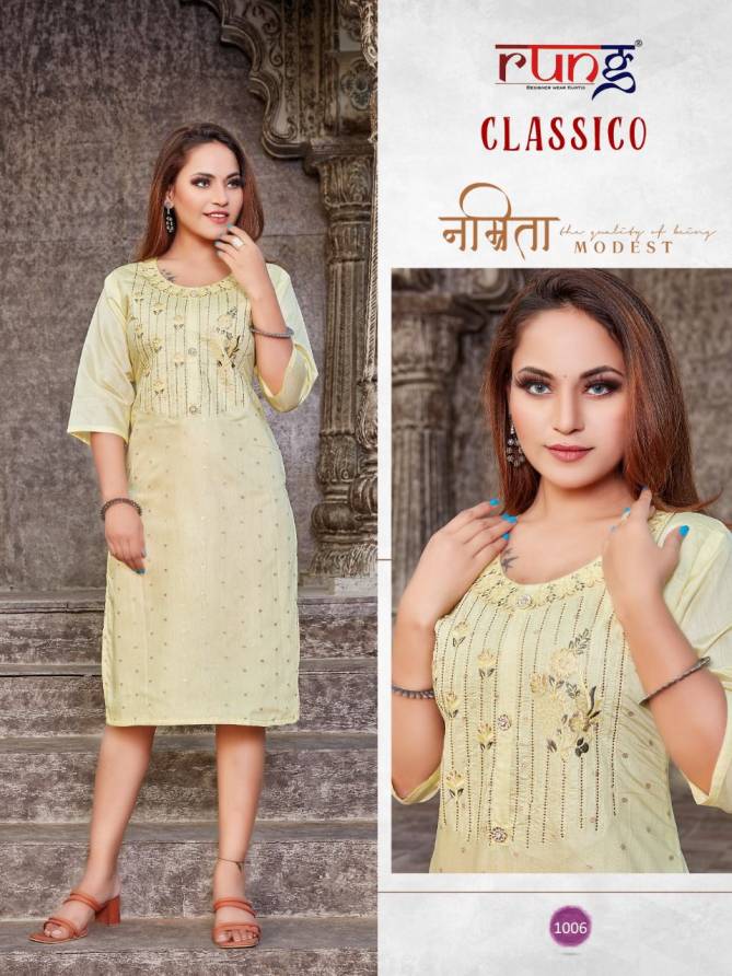 Rung Classico Fancy Ethnic Wear Silk  Designer Kurti Collection